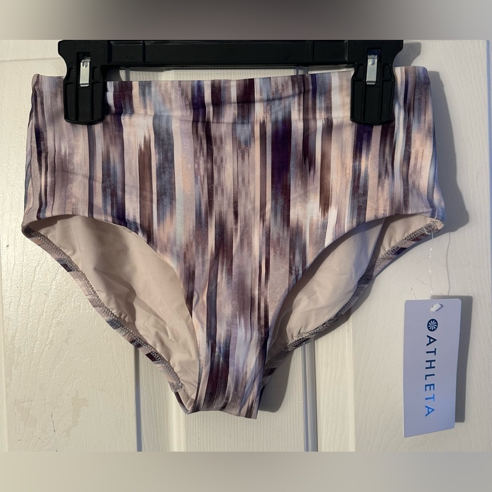 ATHLETA High Waist Swim Bottom Beach Resort MED Muted Tones Recycled Quick Dry